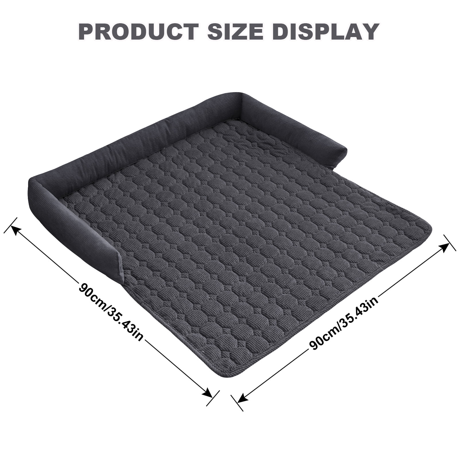 Eurhowing Dog Couch Cover 36"x36", Corduroy Dog Bed Mat for Couch with 3 Side Dog Pillow, Washable Sofa Cover Pet Furniture Protector for Dogs&Cats, Dark Gray