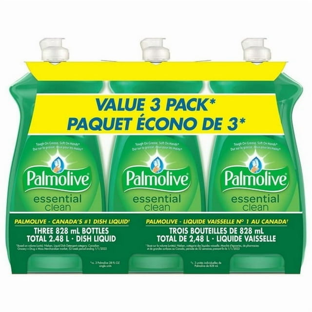 Palmolive Savon à Vaisselle Liquide Essentiel, Parfum Original, 828mL (Lot de 3)