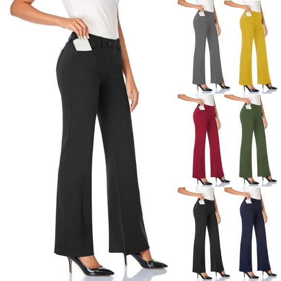 Women's Stretch Dress Pants with Pockets Tailored Fit for Work and Business in Tall Petite and Regular Sizes