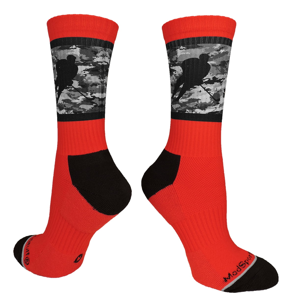 Hockey Player Crew Socks (Red/Black Camo, Small)