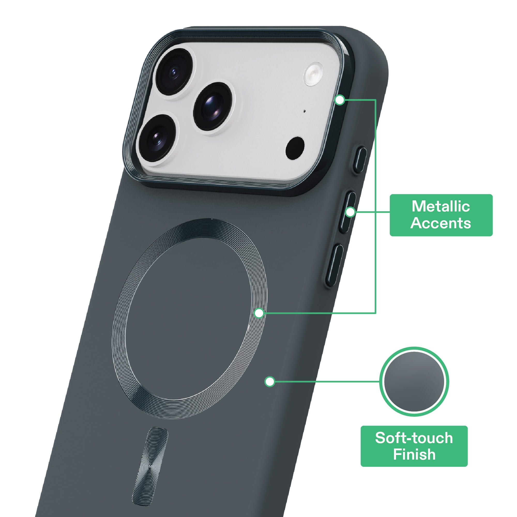 onn Soft Touch Phone Case for iPhone 18 Pro Max / 17 Pro Max, MagSafe Compatible - Gray