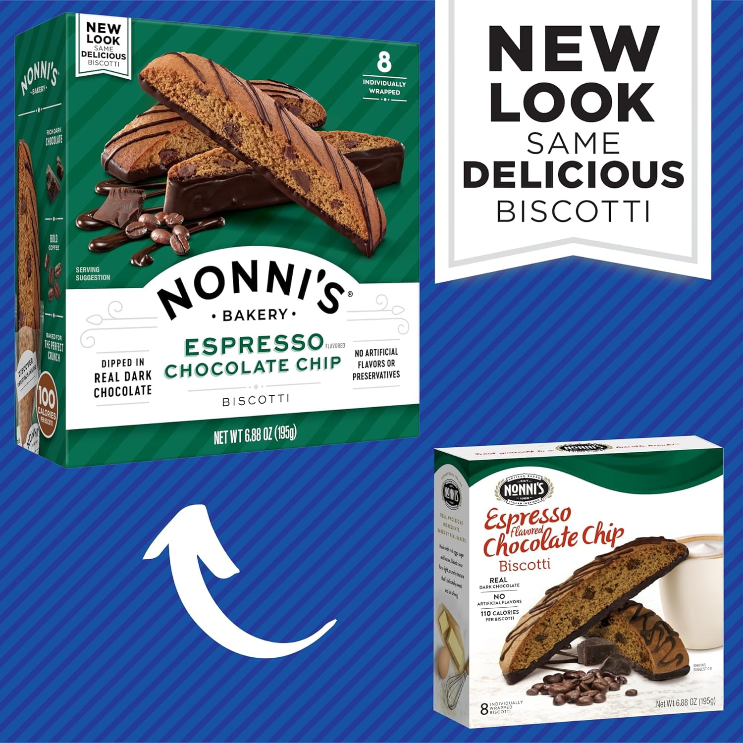 Nonni's Espresso Chocolate Chip Biscotti Cookies - 6 Boxes Espresso Coffee Cookies - Espresso Chocolate Chip Cookies w/Dark Chocolate - Italian Biscotti Individually Wrapped Cookies - 6.88 oz