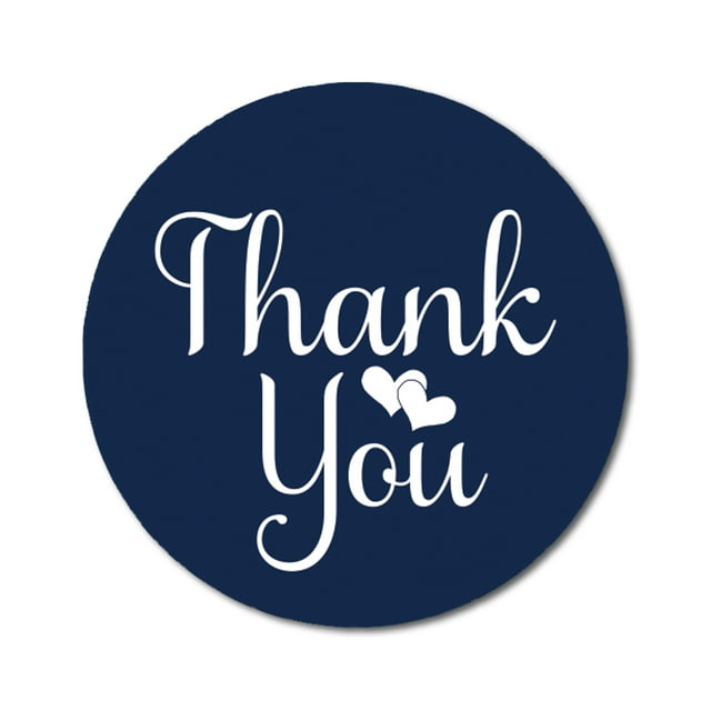 Darling Souvenir Personalized 1.6 Inches Round Navy Blue DIY Heart Calligraphy Thank You Stickers-45 Pcs