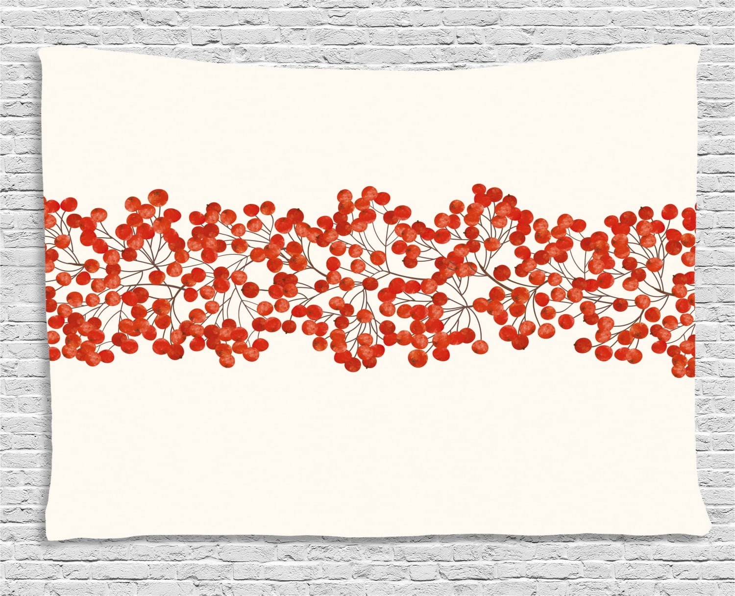 Rowan Tapestry, Border with Wild Red Mountain Ashes on Twigs Hand