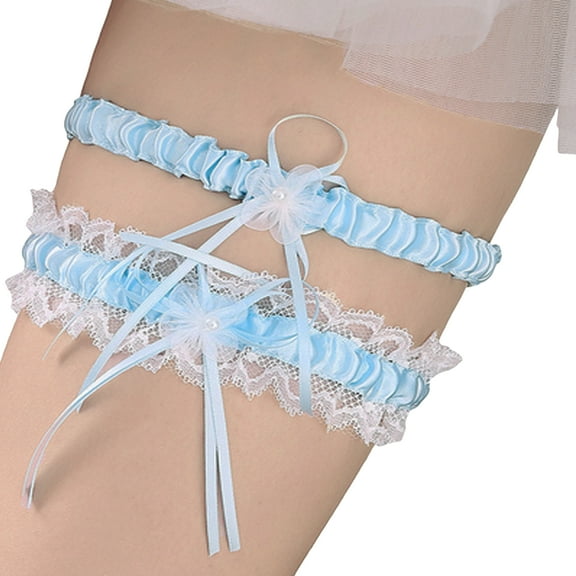 White and Blue Lace Wedding Garter Sets for Bride