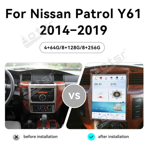 Aotsr 12.1 inch Tesla style screen car radio player for Nissan Patrol Y61 2014-2019 Android head unit IPS touch screen car GPS navigation multimedia player