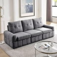 thumbnail image 1 of Living Room Sofa, Modern Upholstered Sofa Couch with Underneath Storage Space and Thicken Armrest, 3-Seat Tufted High Back Sofa with Solid Wood Legs for Apartment Compact Living Space, Gray, 1 of 7