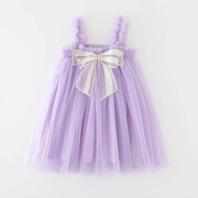 EGNMCR Robe pour Enfants, Robe Sans Manches à Col Rond Longueur Genou Robe Tout-Petit Enfants Bébés Filles Mignonne Été en Maille Couleur Unie Imprimé Nœud Bretelles Robe Jupe Robe Fille