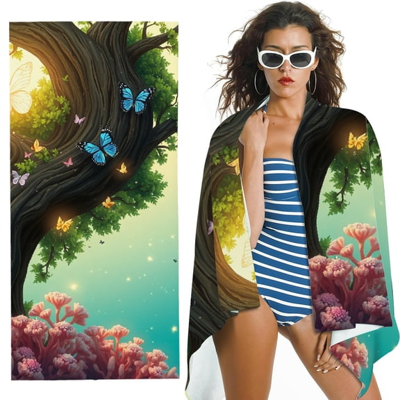 RKSupls Enchanted Tree Butterfly Microfiber Beach Towel, Extra Large Quick Dry Lightweight Absorbent Towel for Travel Swimming Camping, Soft Super Absorbent- 30x60 in