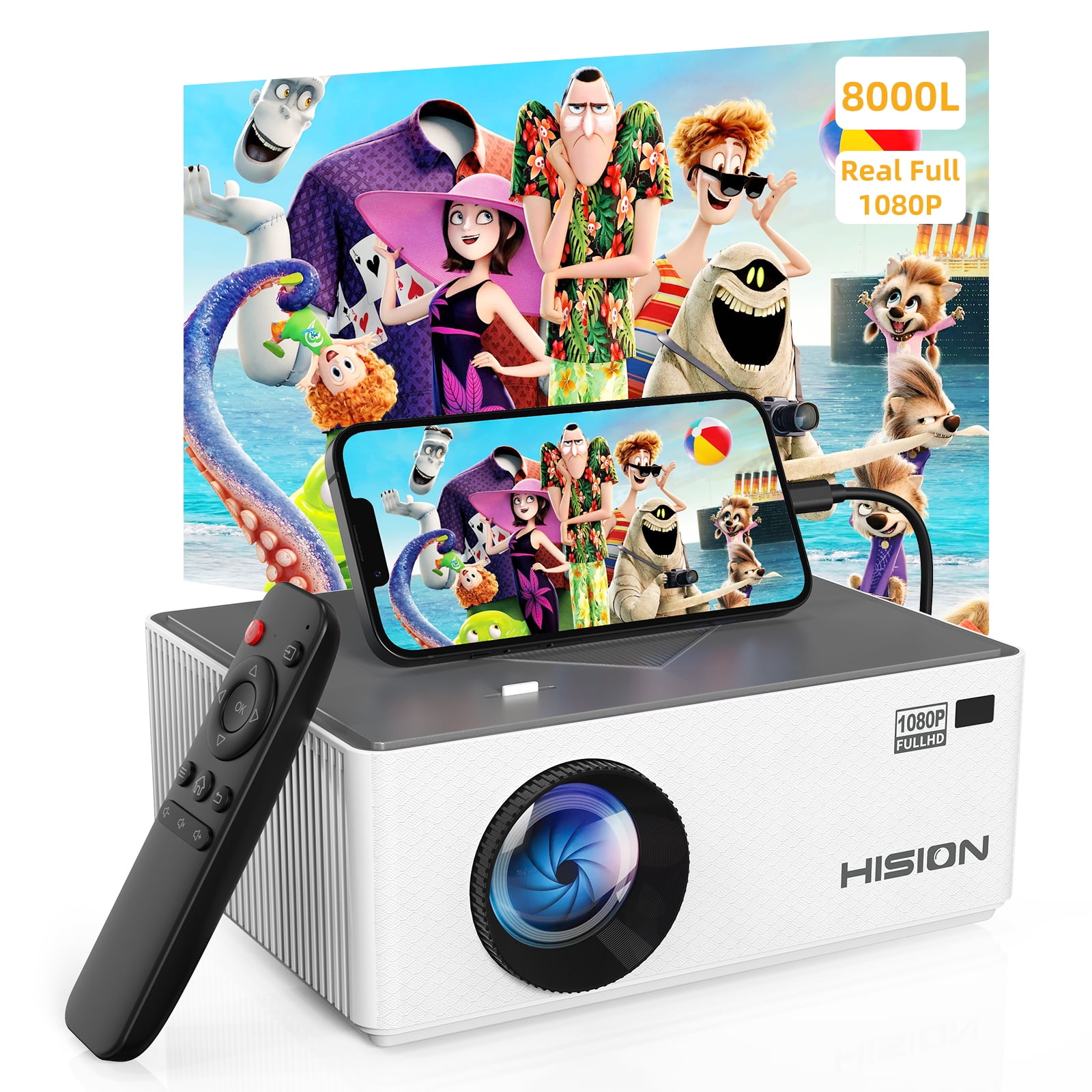 Outdoor Projector, HISION Mini Projector, Full HD Movie Projector with 200