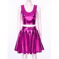 thumbnail image 2 of Zaldita Women Alien Costume Metallic Crop Tank Top Pleated Skirt with Headband Rave Outfit Halloween Rose M, 2 of 6