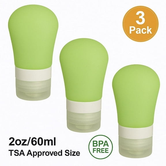 Dependable Industries 3 Pack Green Snap-on Refillable Travel Bottles, 2 oz