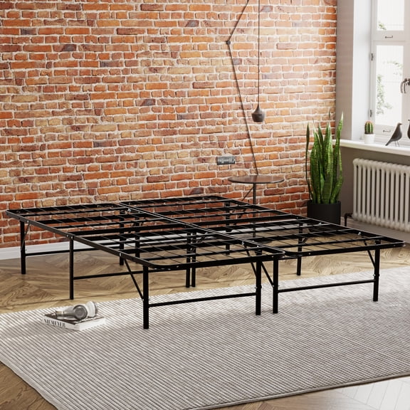 Metal Mattress Foundation Bed Frame, Cal King Size Bed Base, Bedroom Furniture, Black