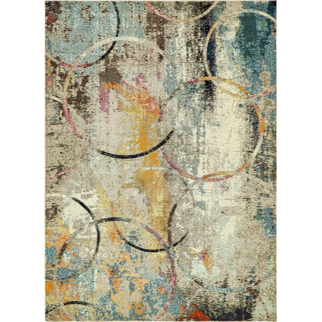 Unique Loom Collection Chromatique Tapis Moderne Abstrait Rustique, 9 Pieds x 12 Pieds, Beige/bleu