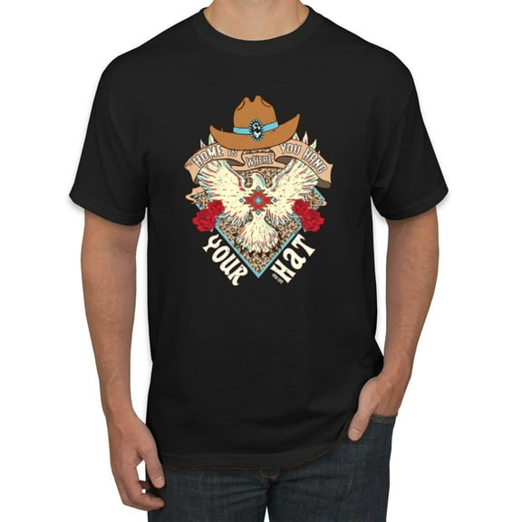 Wild Bobby Home Is Where You Hang Your Hat Country Eagle Pop Culture Men Tee, Black, Small