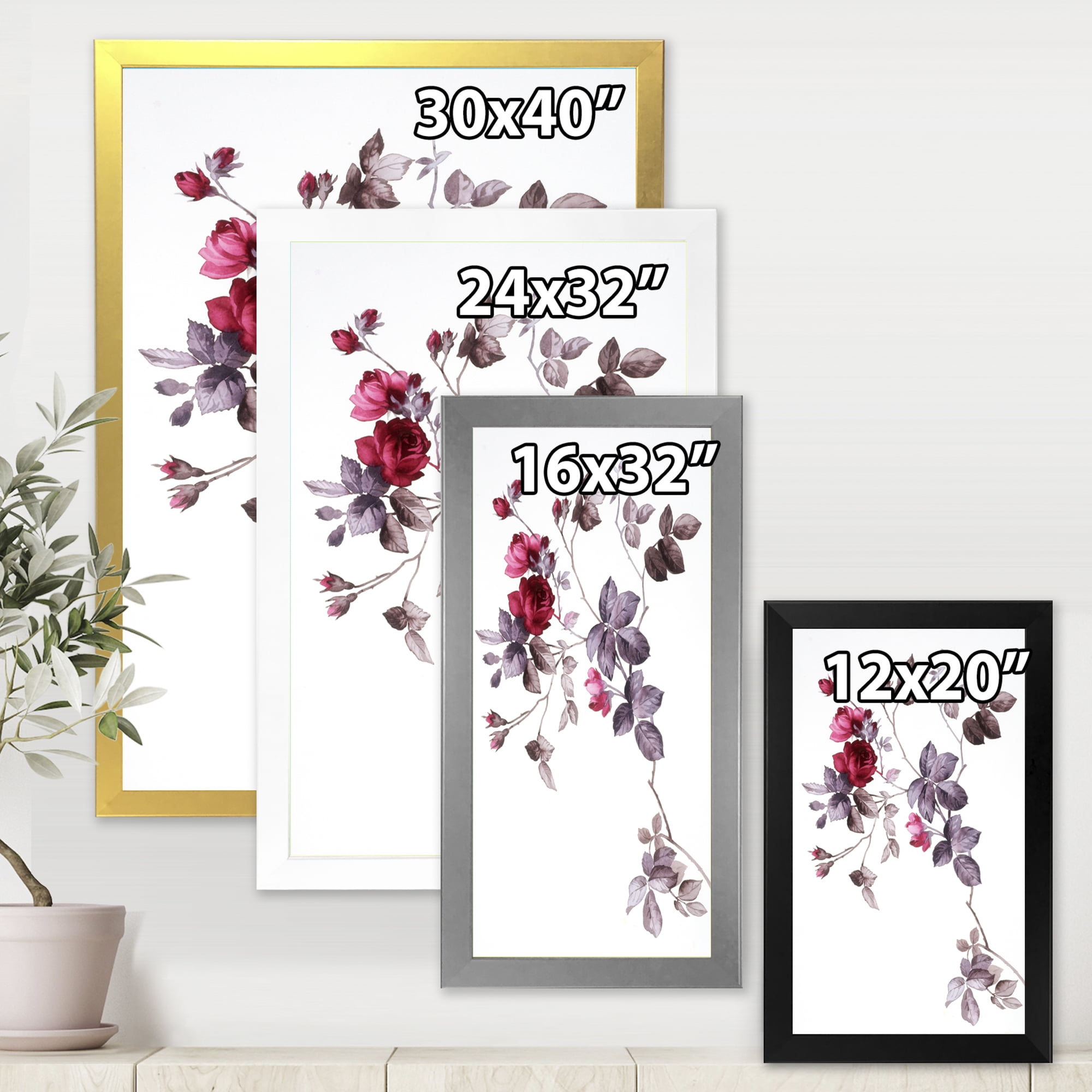 Designart 'Purple Wildflowers On White II' Traditional Framed Art Print