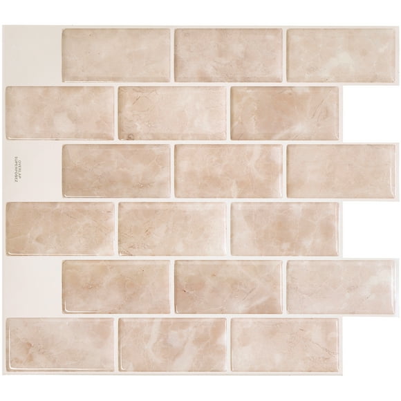 Smart Tiles Peel and Stick Backsplash Wall Tiles, Subway Beige, 4pcs, 10.95in x 9.7in