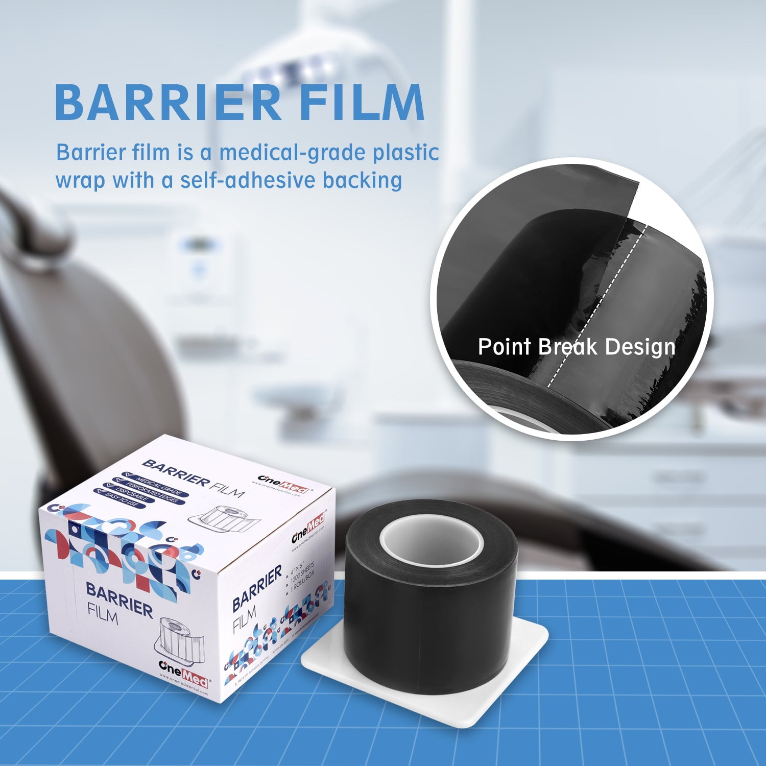 OneMed Barrier Film for Dental and Medical Tattoo 4"x 6" (1 Roll) One time Protective PE Film Barrier Tape Black