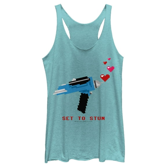 Women's Star Trek Valentine's Pixel Set Phasers to Stun  Racerback Tank Top Tahiti Blue X Large
