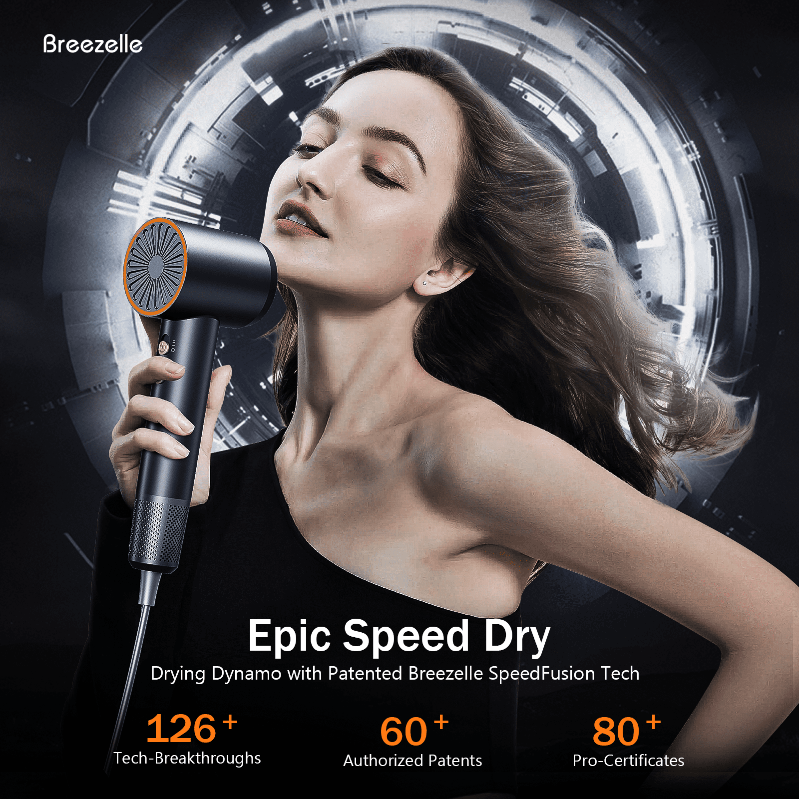 Breezelle Hair Dryer - Professional Compact Lightweight High Speed 500 Millions Negative Ionic Blow Dryer with Diffuser,Portable Blowdryers for All Hair Type,110,000 PRM Hair Dryer for Women