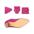 thumbnail image 2 of BLISSFUL STEP Women's Ankle Boots Chunky Heel Pointed Toe Buckle Strap Zipper Faux Suede Fuchsia 9, 2 of 6