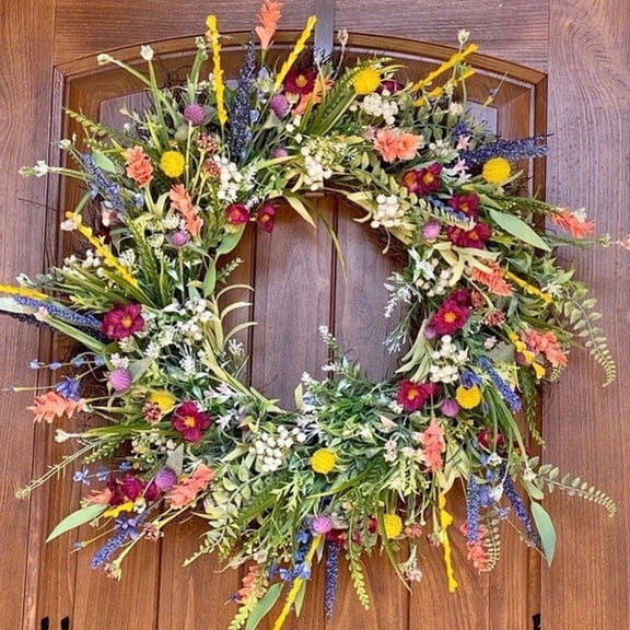 Decor Wreath,17.7" Daisy and Lavender Wreath,Beautiful Artificial Spring and Summer Wreath Front Door or Home Decoration
