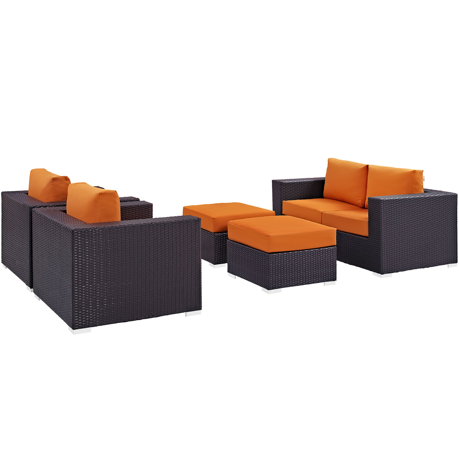Modway Convene 5 Piece Outdoor Patio Sofa Set in Espresso Orange - image 3 of 7