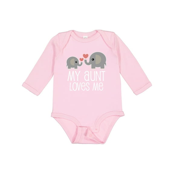 Inktastic My Aunt Loves Me Niece Nephew Elephant Boys or Girls Long Sleeve Baby Bodysuit