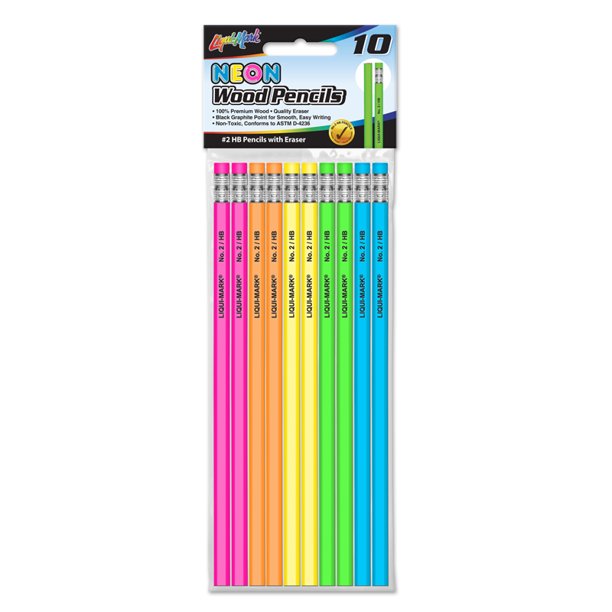 10 2 HB NEON Pencils with Eraser