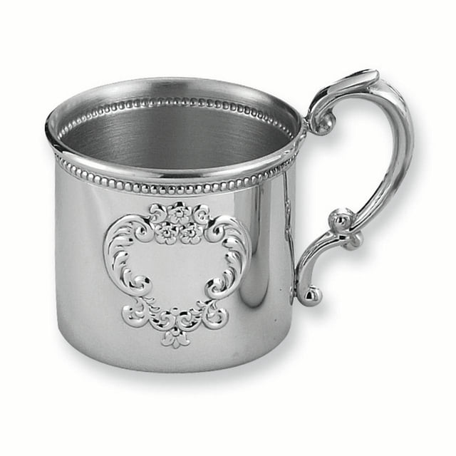 Pewter Raised Design Beaded Baby Cup Feeding Set
