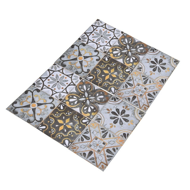 Autocollants de Carreaux, Autocollants de Carreaux de Sol Rétro Autocollants Imperméables Couleur Vive PVC pour Balcon Gris Pâle avec Bordure Dorée, Vert Foncé avec Bordure Dorée