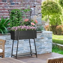 Outsunny Raised Garden Bed with Climbing Grid Trellis & Storage Shelf, Elevated Planter Box for Vegetable Vines, Climbing Plants, Black