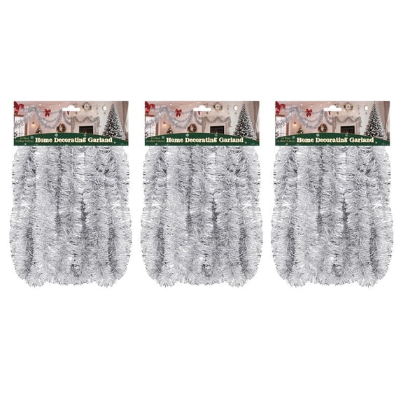 3 pack 15ft White Festive Garland ,Christmas Tinsel Garland - 2.3in Width, Ideal for Christmas Furniture Decor