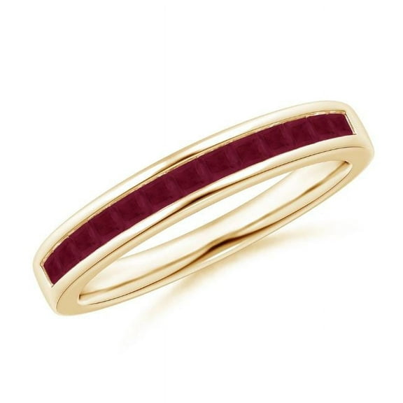 Square Shape Red Ruby Eternity Band Ring Women 925 Sterling Silver Yellow Gold Plated July Birthstone Wedding Valentines Day Gift Gemstone Jewelry