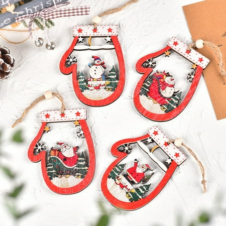 

Ayyufe Christmas Tree Pendant Hollow Out Color Drawing Cartoon Festival Decoration with Lanyard Wooden Xmas Sledge Santa Claus Snowman Glove Pendant Party Supplies