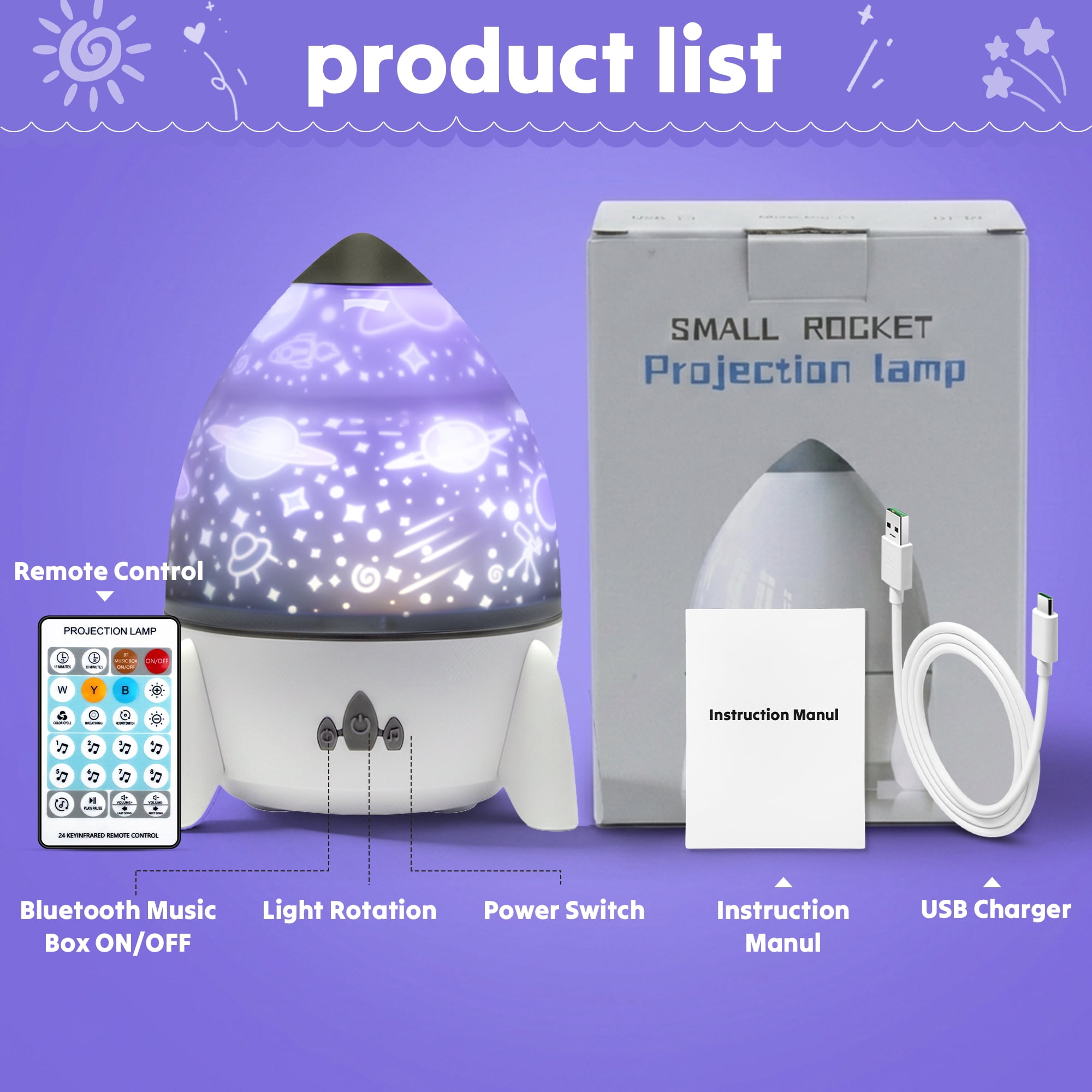 DAYBETTER Rocket Star Projector for Kids, 360 Rotating Galaxy Projector for Home Decor, Bluetooth Night Light with Timer & Remote Birthday Gifts for 3-12 Year Old Boys