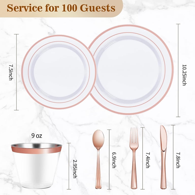 100-Piece Gold Dessert Plate Set With Forks & Napkins - 7.5" Disposable Plastic Plates For Weddings, Parties