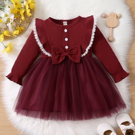 

Hunpta Toddler Infant Girls Autumn Winter Long Sleeve Bowknot Mesh Tulle Dress Princess Dress