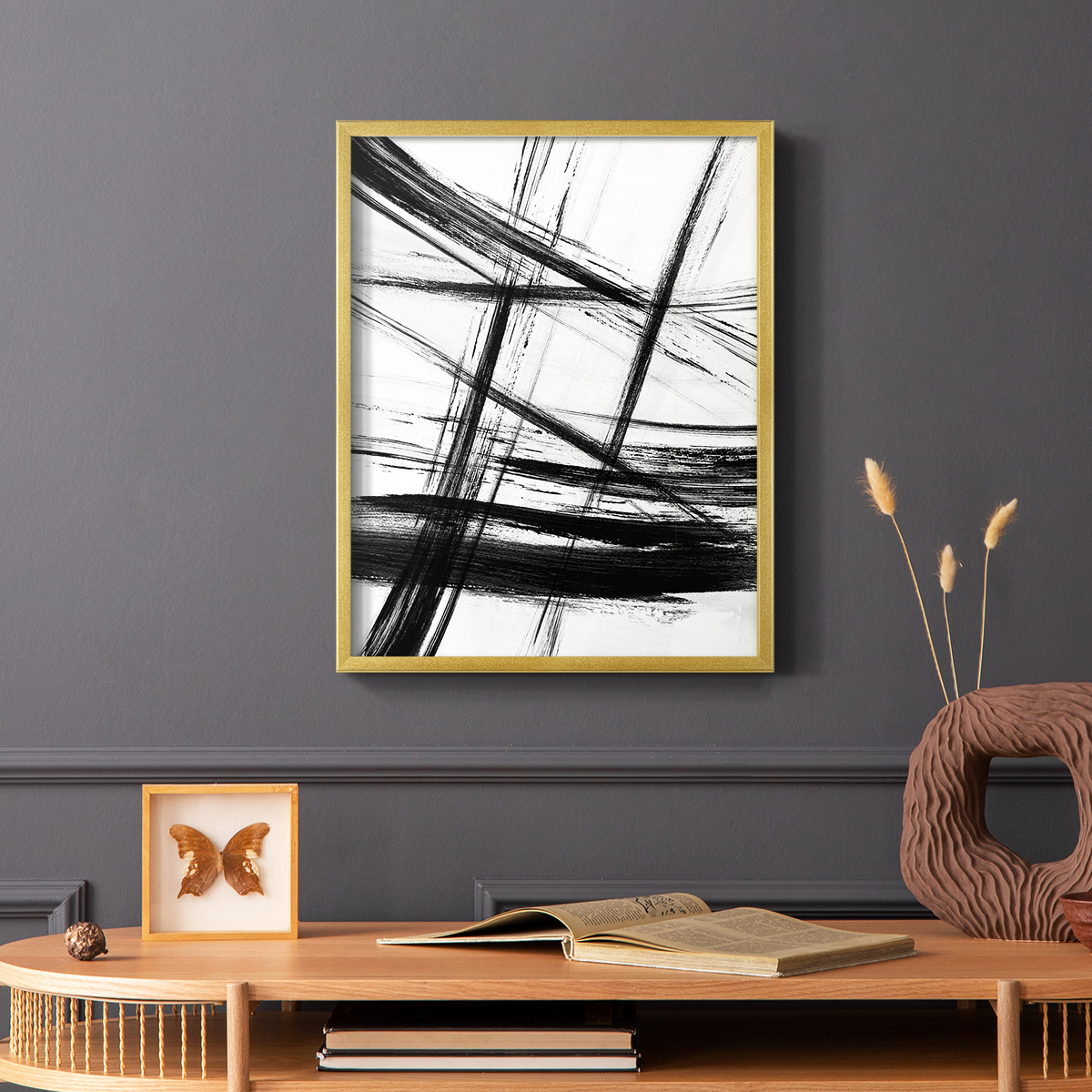 Organic Strokes in Gold Solid Wood 8 x 10 Framed Print
