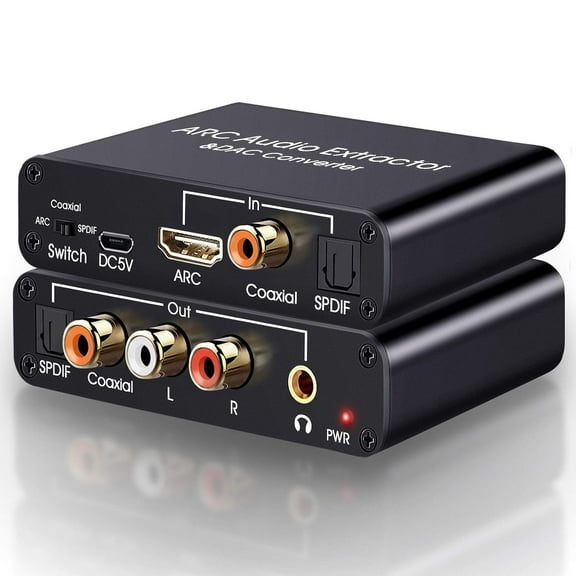 HDMI ARC Audio Extractor, 192KHz ARC Audio Extractor DAC Converter, Digital to Analog Audio Converter, Optical/SPDIF Coaxial HDMI ARC to Optical/SPDIF Coaxial Stereo L/R 3.5mm Jack for TV