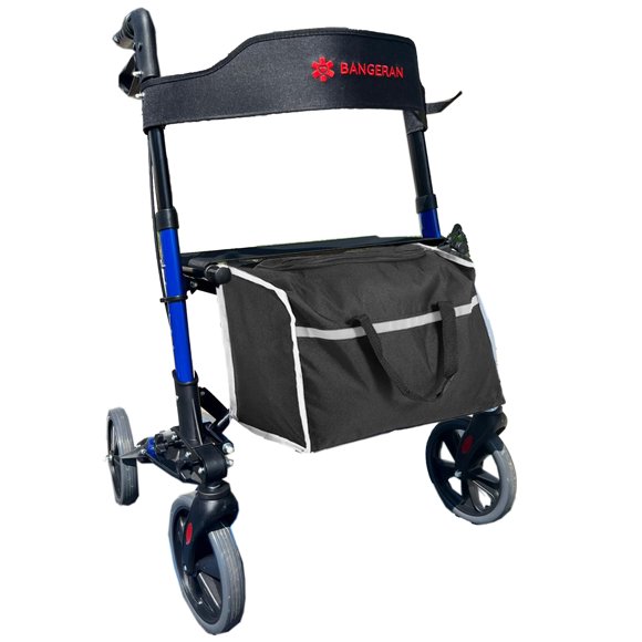 Bangeran Déambulateurs à Roulettes Pliables pour Aînés (Capacité de 135 kg), Roues Sans Plat de 20 cm, Conception Pliable Compacte pour des Déplacements Faciles, Tout-Terrain - Bleu