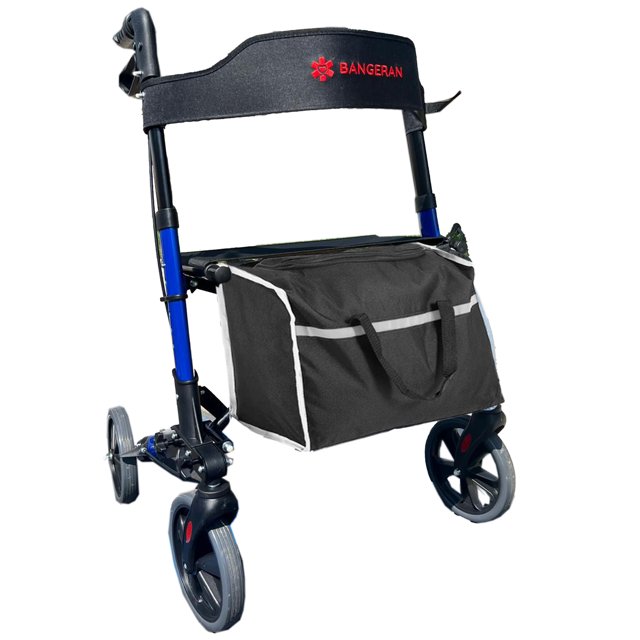 Bangeran Foldable Rollator Walkers For Seniors (135KG Capacity), 20CM Flat-Free Wheels, Compact Folding Design for Easy Travelling, All Terrain - Blue