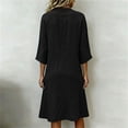 thumbnail image 6 of Guieoi Summer Dresses for Women Midi Casual Solid-Color Cotton-Linen Blend V-Neck 3/4-Sleeve Button-Pocket Dress Black M, 6 of 7