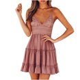 thumbnail image 2 of Lilgiuy Women's Solid Color Jumpsuit Short Skirt Charming Off Shoulder Waist Sleeveless Dress Elastic Waist Swing Sun Vocation Dress, 2 of 5