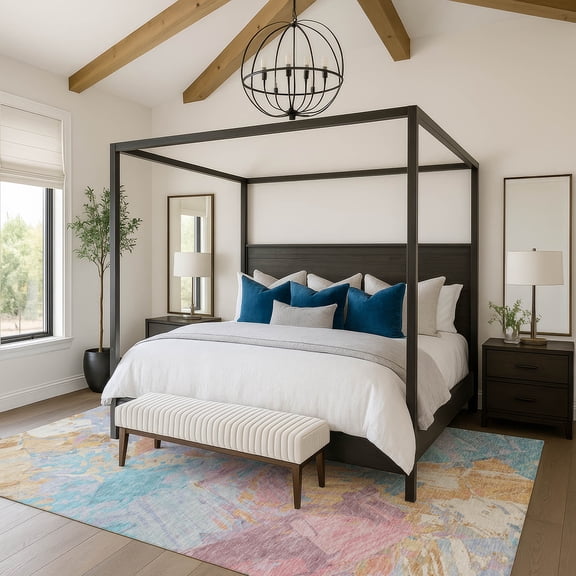 Addison Rugs Mayfield Premium Machine Washable Transitional Abstract Teal Rectangle Rug, 10' X 14' Machine Washable Transitional Abstract Teal Oversized Sherpa Throw Blanket