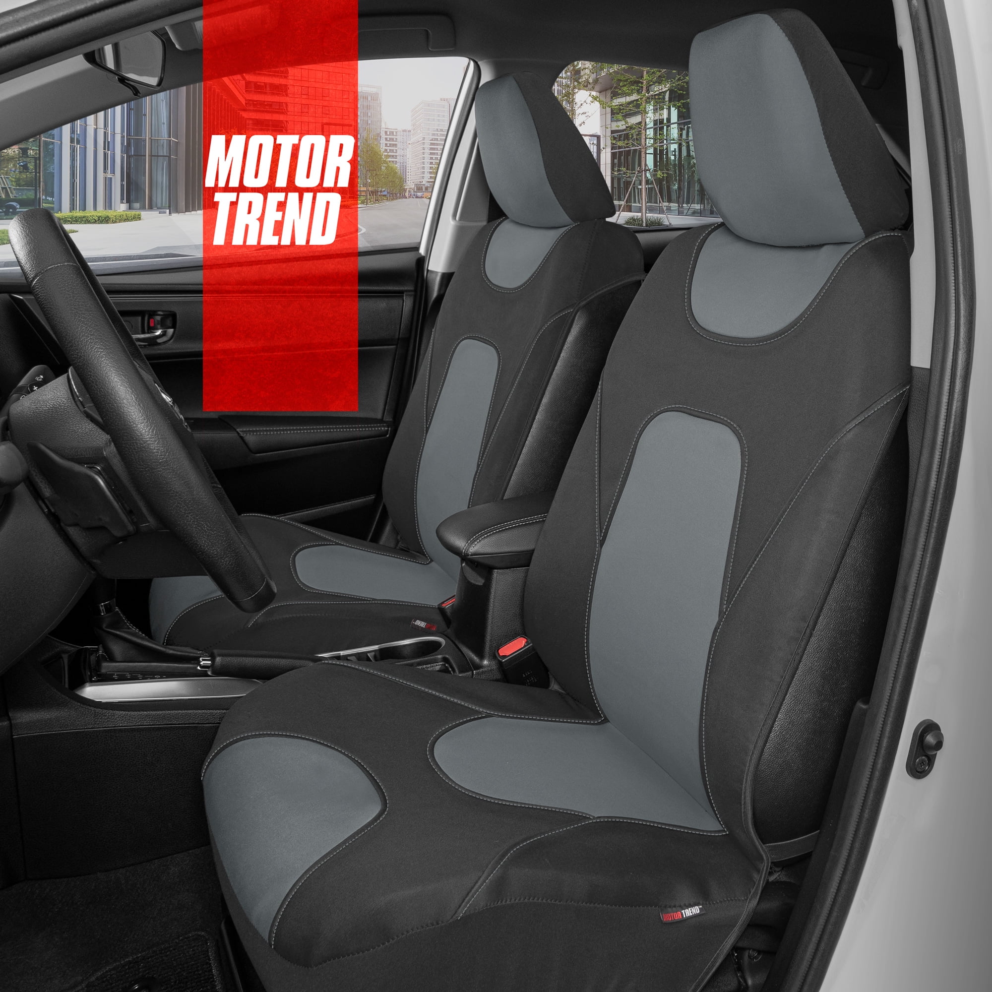 Motor Trend NeoCloth Waterproof Car Seat Covers Front and Rear Full Set, Gray - Universal Fit for Car, Truck, Van, SUV