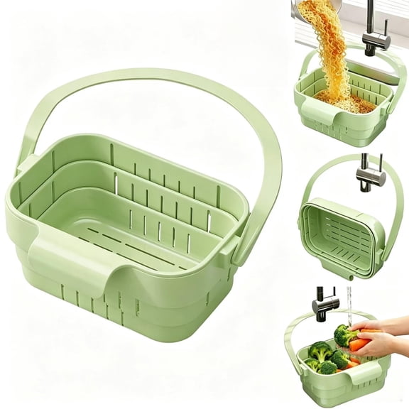 Hanging Sink Drain Basket, Foldable Expandable Colander and Sink Strainer Basket for Food Washing and Space-Saving Kitchen Storage