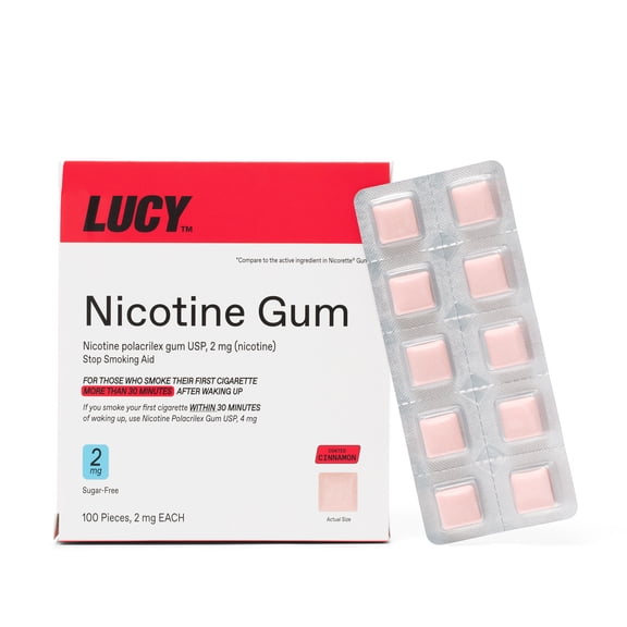 LUCY Nicotine Gum, Stop Smoking Aid and Withdrawal Support, Cinnamon Flavor, 2mg 100ct pack