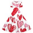 thumbnail image 4 of Fesfesfes Valentines Day Girls Twirly Skater Dress A Line Short Sleeve Stretch Dress for Summer Button Down Collar Dress Elastic Waist Elegant Floral Print Party Dress for Kids (Brown#1,12-13 Years), 4 of 6