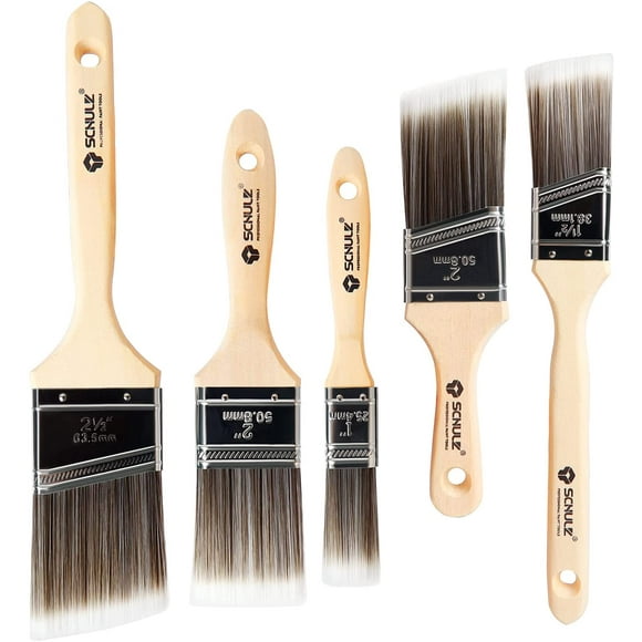 Set Of 5 Paint Brushes, 25.4/38/52/52/63.5 Mm Flat Paint Brushes, Bristle Paint Brushes With Wooden Handle Suitable For Walls, Furniture, Shutters, Painting